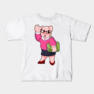 Pig as Secretary with Glasses Kids T-Shirt